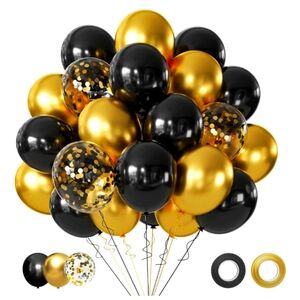 Black, Yellow, Gold Confetti Balloons